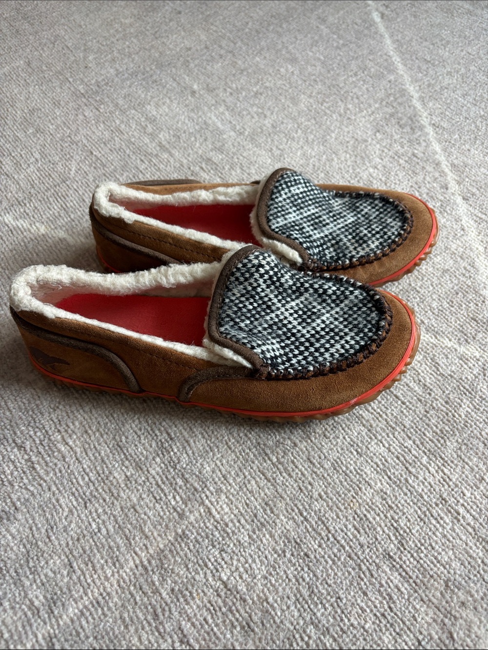 Sorel Suede Moccasin Slippers with Black & White Tweed